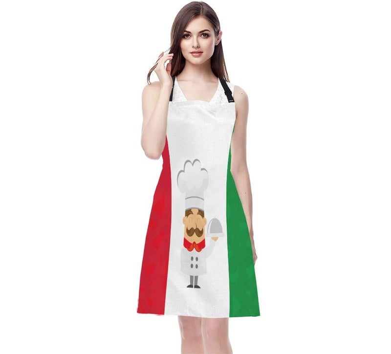 WONDERTIFY Cartoon Chef Apron,Cute Chef Over Italy Flag Bib Apron with Adjustable Neck for Men Women,Suitable for Home Kitchen Cooking Waitress Chef Grill Bistro Baking BBQ Hairdresser Cobbler Apron - Image 5